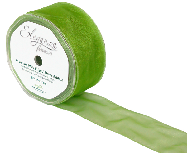 Eleganza Finesse Wired Ribbon 50mm X20m Pistachio Green No.27