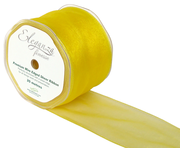 Eleganza Finesse Wired Ribbon 70mm X20m Yellow No.11