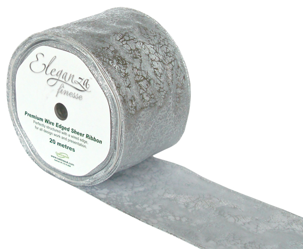 Eleganza Finesse Wired Ribbon 70mm X20m Silver Bullion