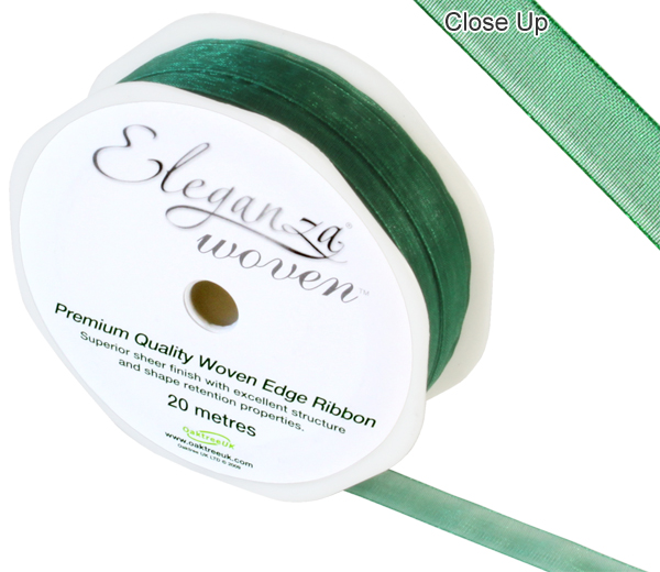 Eleganza Woven Edge Ribbon 10mm X 20m Green No.50