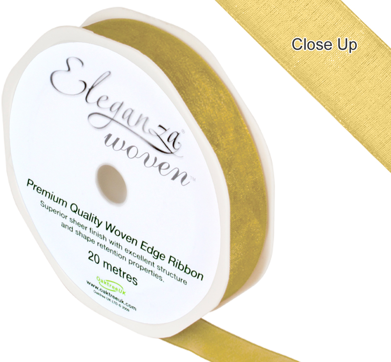 Eleganza Woven Edge Ribbon 15mm X 20m Gold No.35a