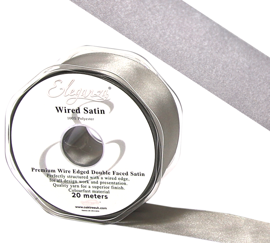 Eleganza Wired Edge Premium Double Faced Satin 25mm X 20m Silver No.24