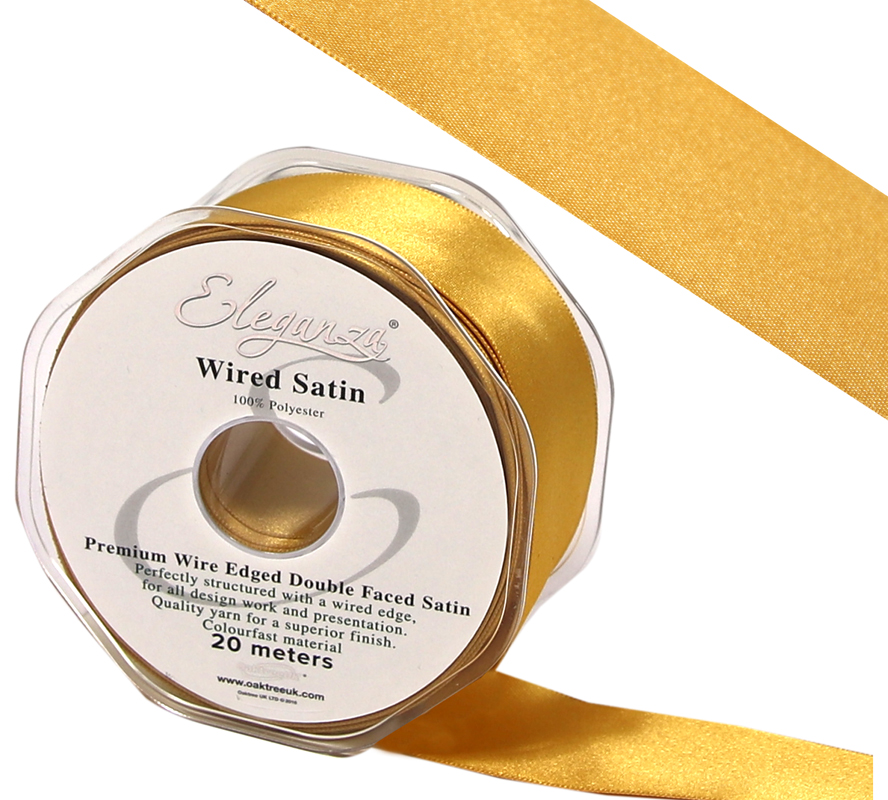 Eleganza Wired Edge Premium Double Faced Satin 50mm X 20m Gold No.35