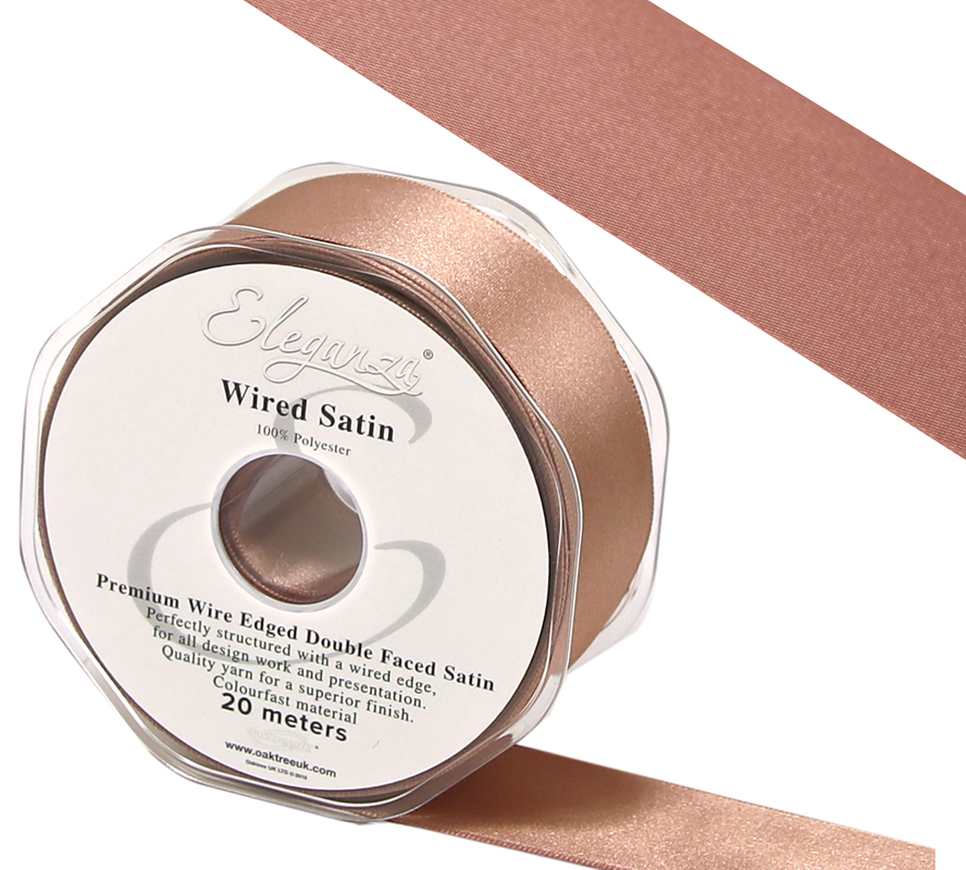 Eleganza Wired Edge Premium Double Faced Satin 50mm X 20m Deep Rose Gold No.88