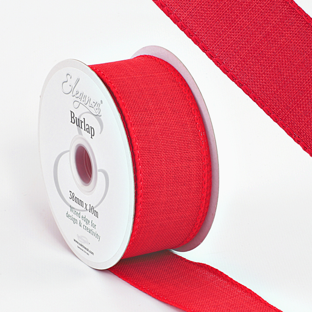 Eleganza Wired Edge Burlap 38mm X 10m Red No.16