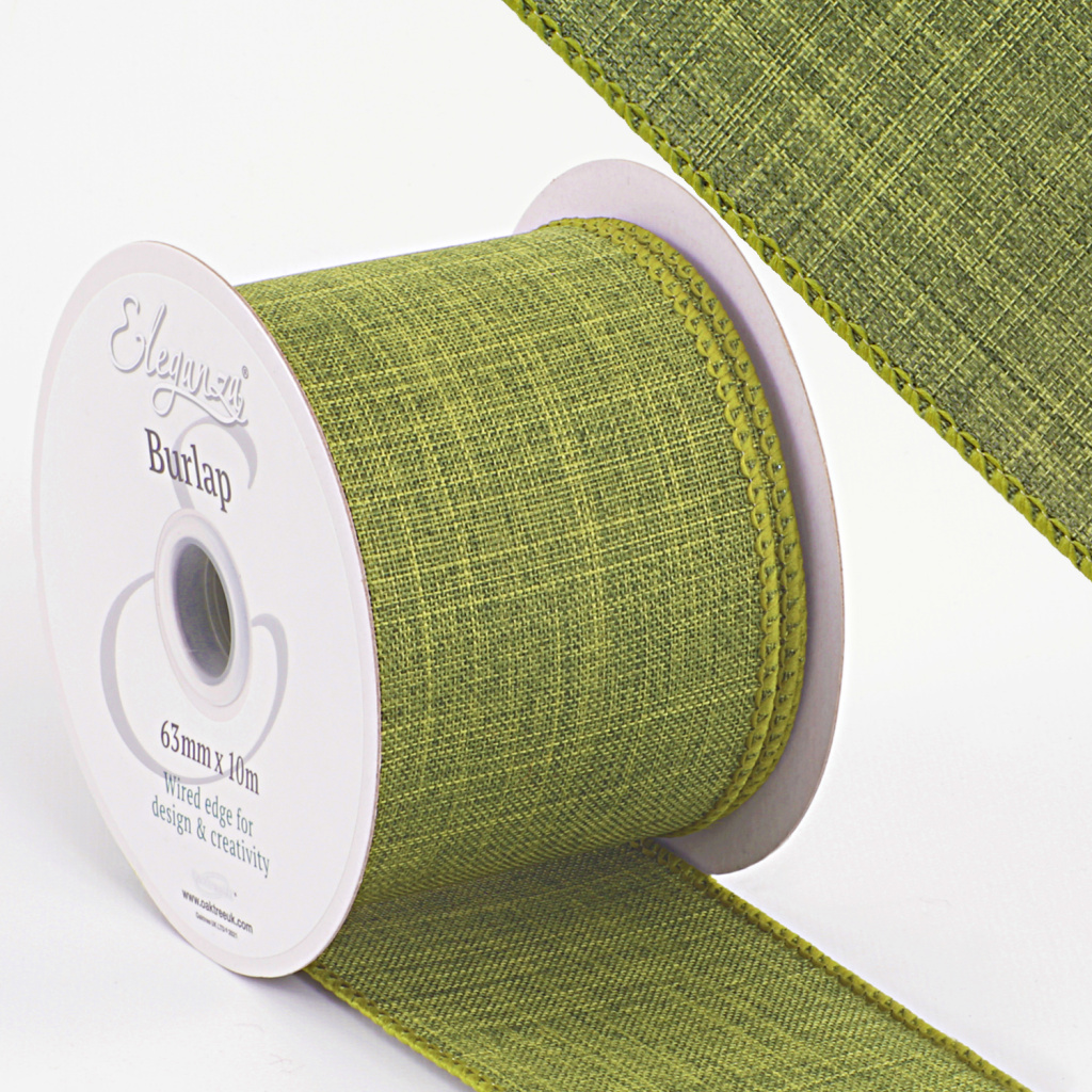 Eleganza Wired Edge Burlap 63mm X 10m Sage Green No.51