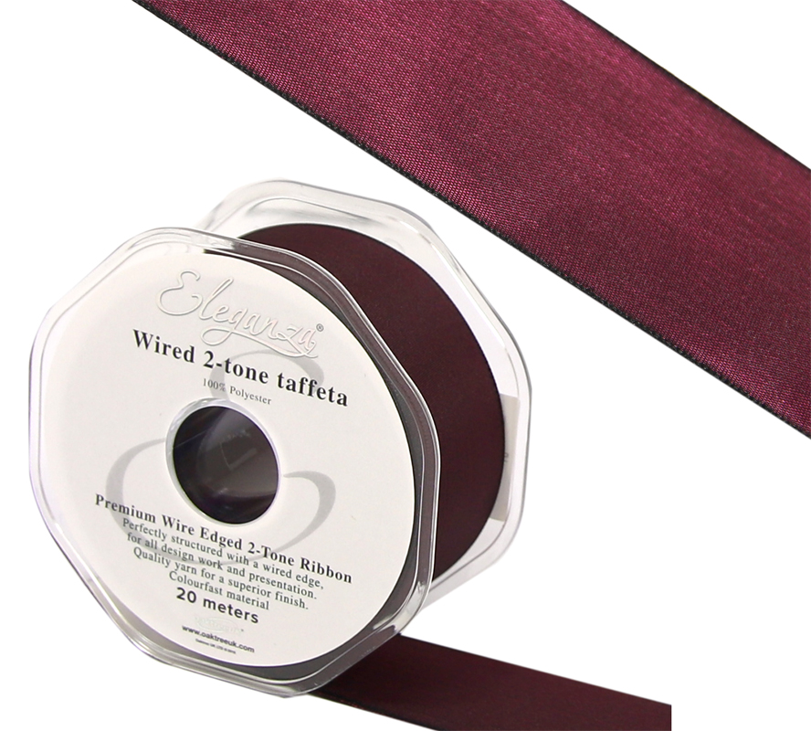 Eleganza Wired Edge Premium Taffeta Wine 25mm X 20m No.47