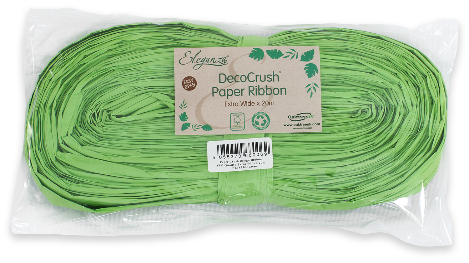 Paper Crush Design Ribbon Fsc Quality Extra Wide X 20m No.14 Lime Green