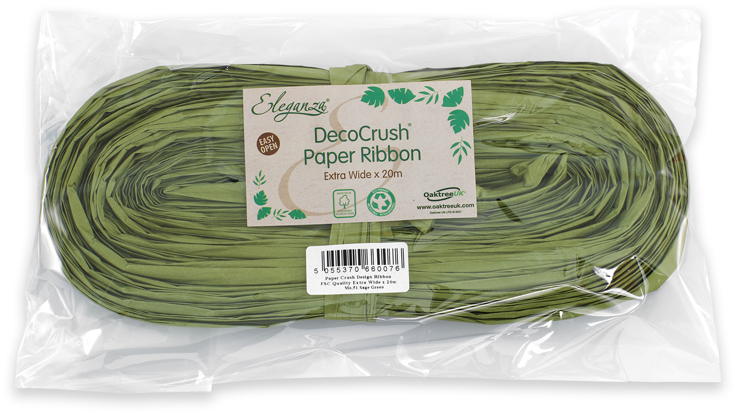 Paper Crush Design Ribbon Fsc Quality Extra Wide X 20m No.51 Sage Green