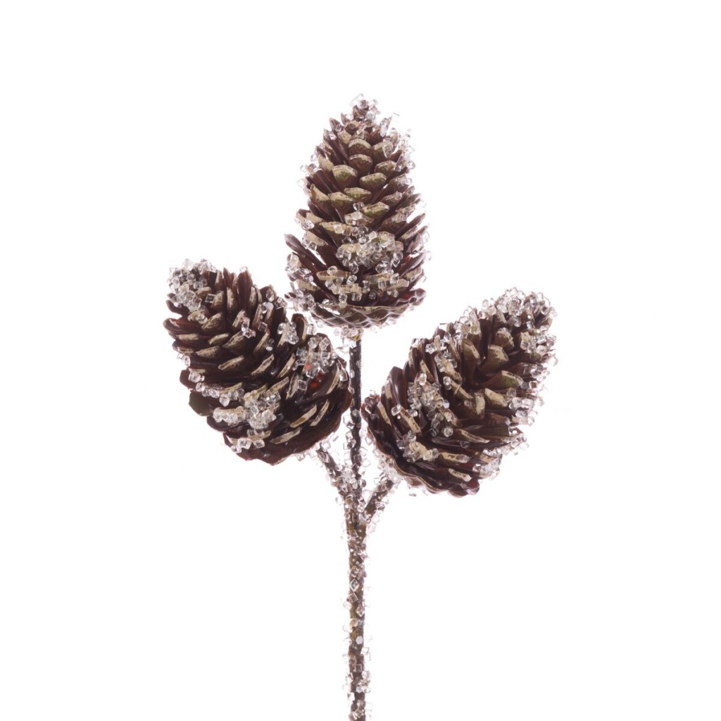 Iced Pine Cone Pick 25cm