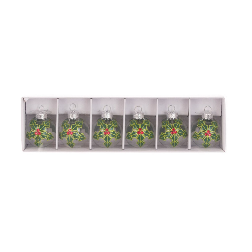 Glass Holly Place Holder 6pc