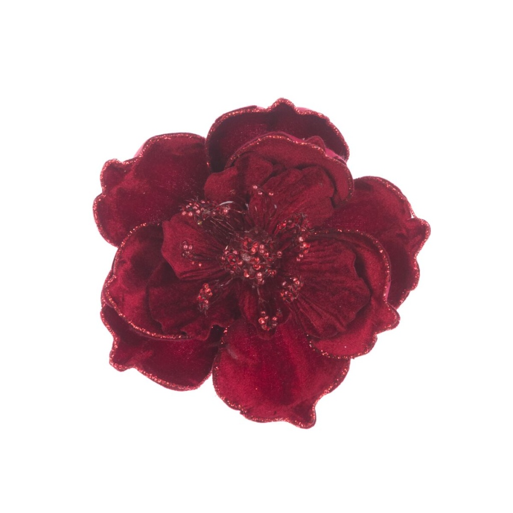Beaded Magnolia Clip 17cm, Red