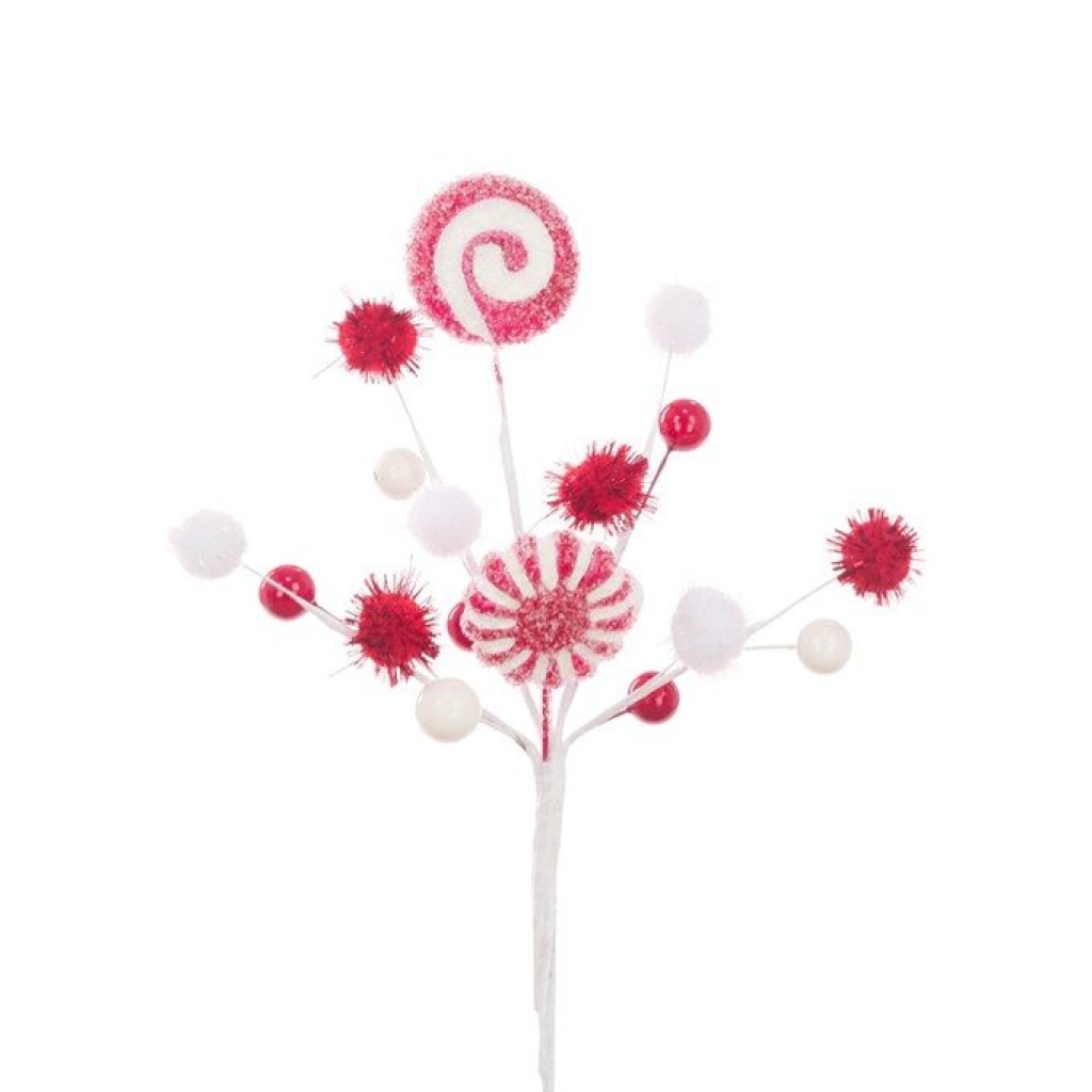 Frosted Candy/pom Pick 25cm - X46964RED-WH