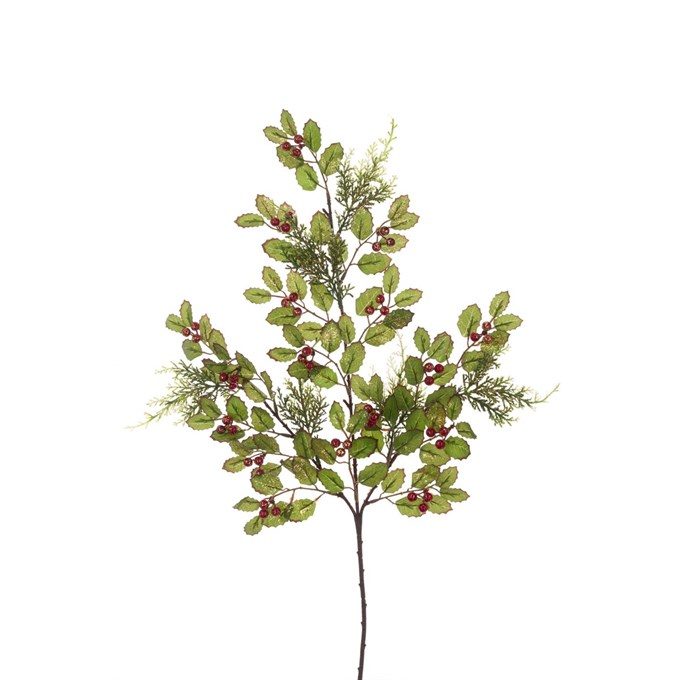 Gold Glitter Holly Spray With Red Berries - X39900GR-RED