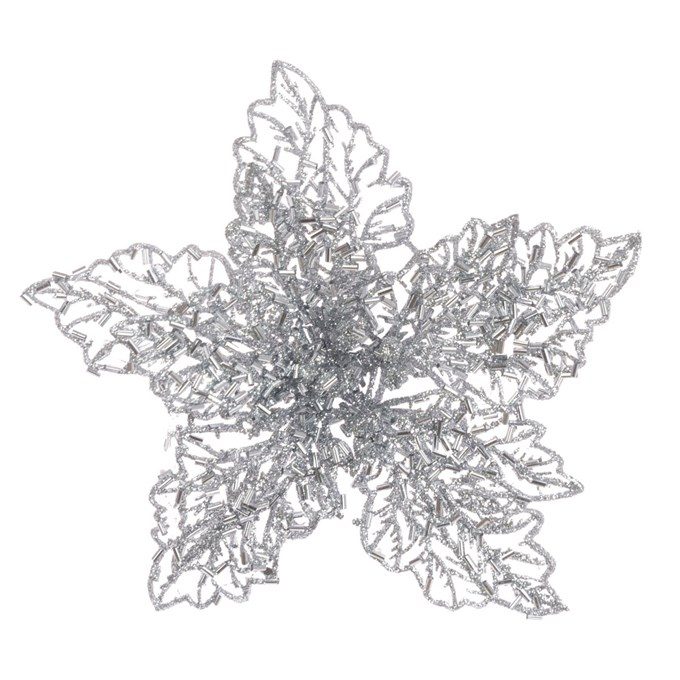Beaded Silver Poinsettia Clip - X43048SI