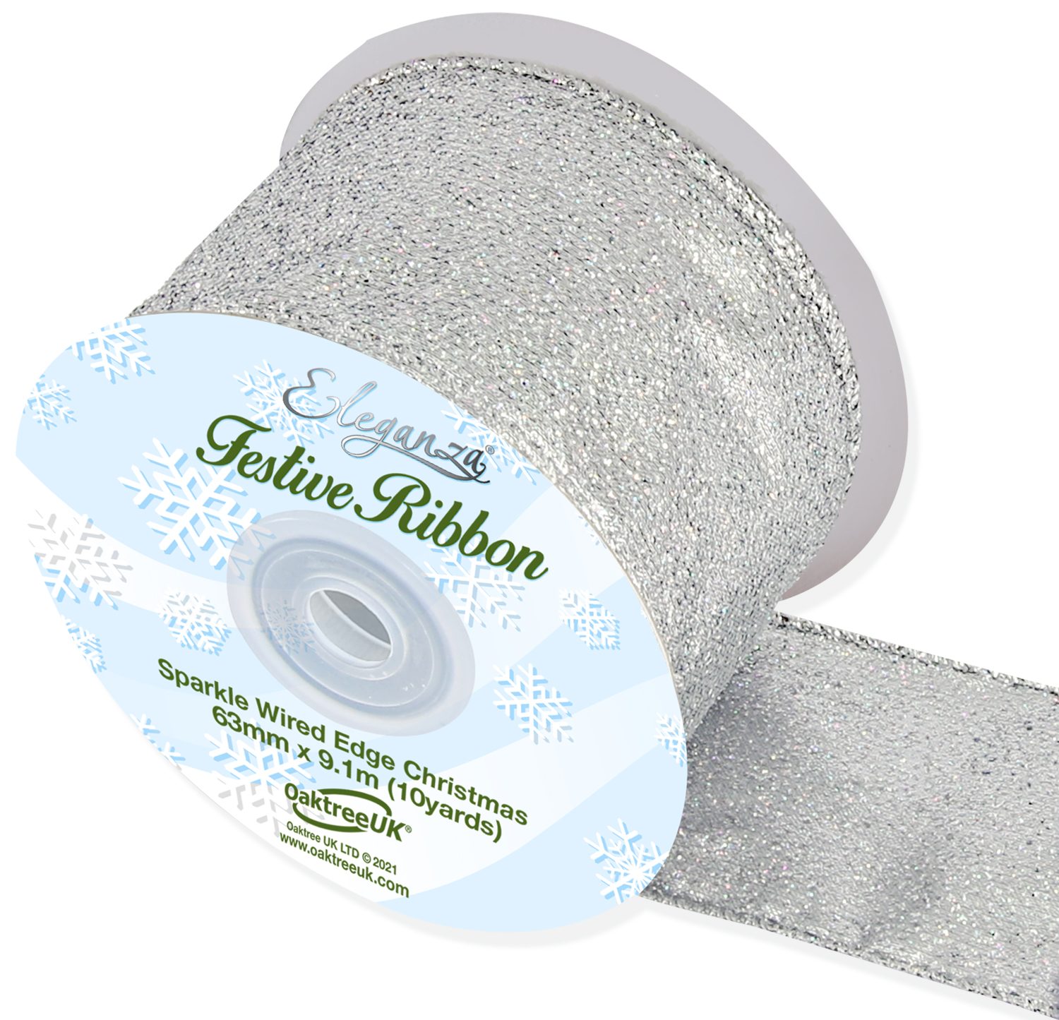 Eleganza Sparkle Wired Edge Ribbon 63mm X 9.1m Silver No.24