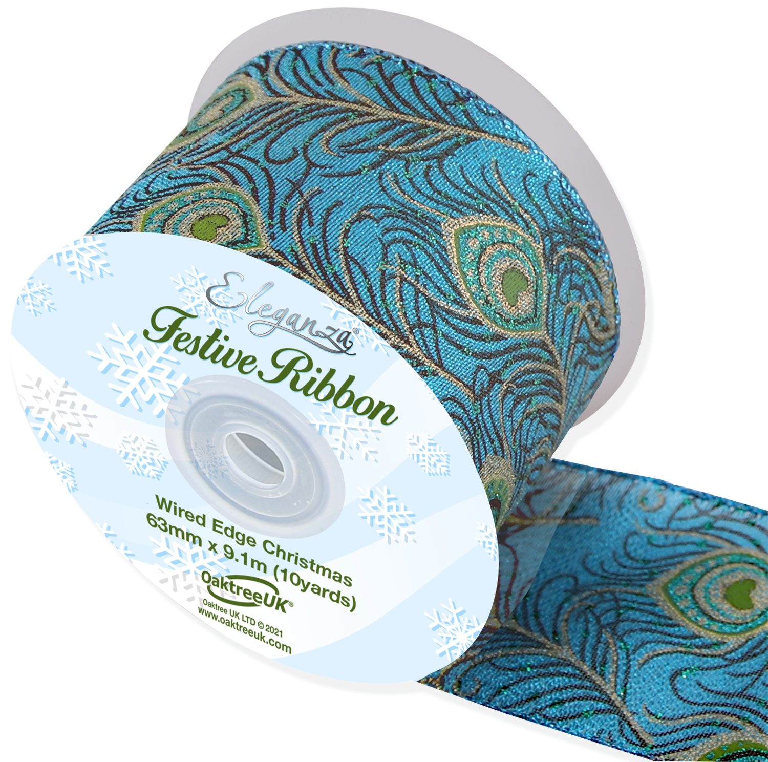 Eleganza Wired Edge Satin Peacock Ribbon 63mm X 9.1m Design No.388