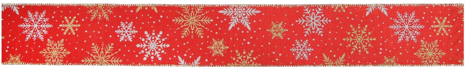 Eleganza Wired Edge Christmas Snow Flake 63mm X 9.1m Design No.397 Red/mixed