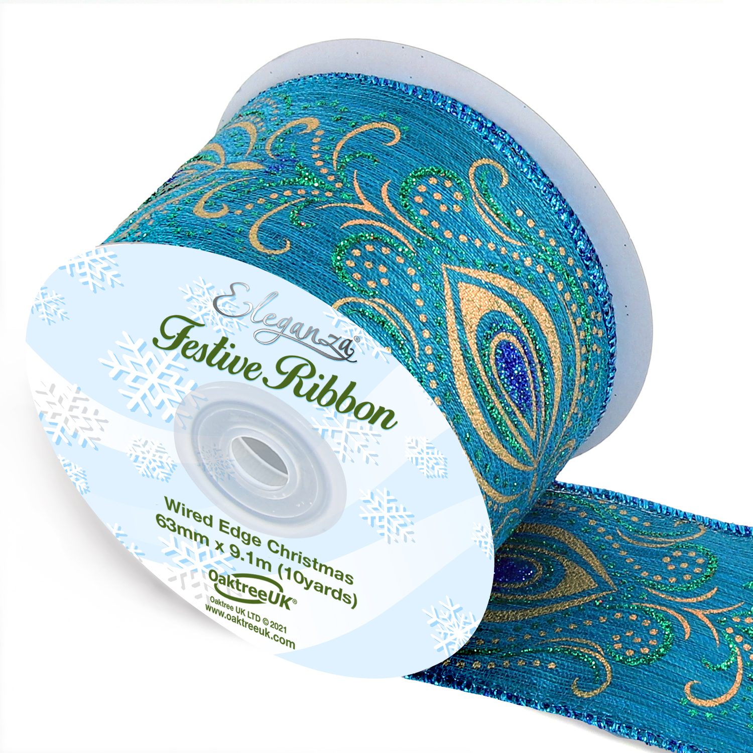 Eleganza Wired Edge Christmas Metallic Ornate Peacock No.399 63mm X 9.1m