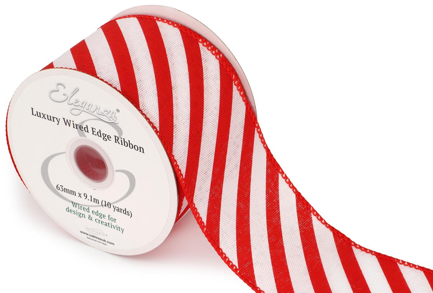 Eleganza Wired Edge Candy Stripe 63mm X 9.1m Design No.422 Red/white