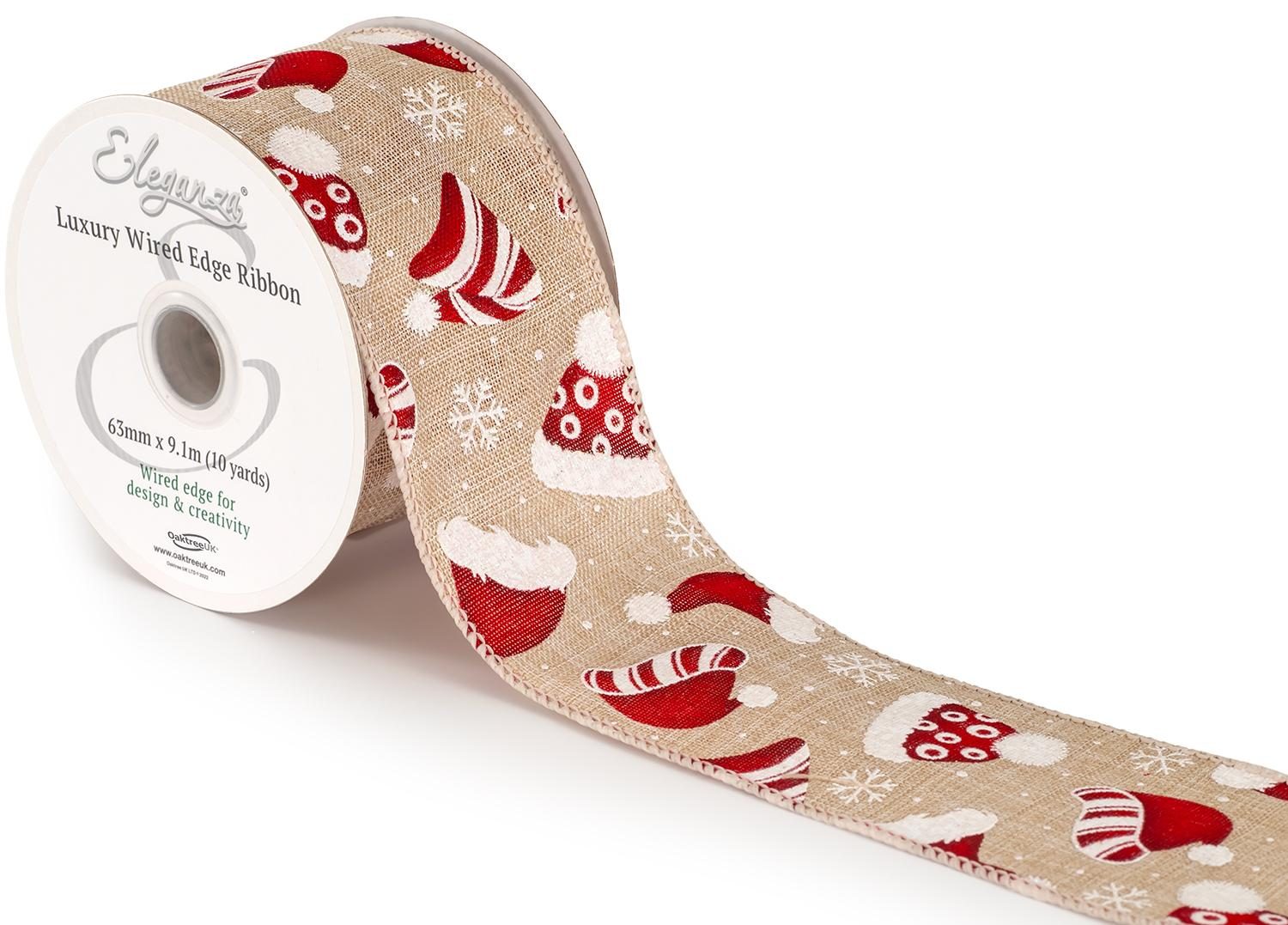 Eleganza Wired Edge Natural Burlap Santa Hats No.434 63mm X 9.1m