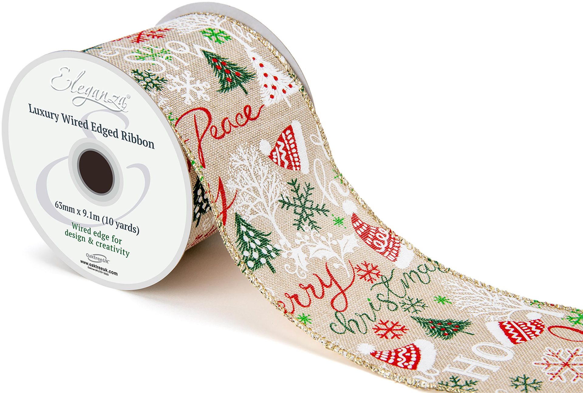 Eleganza Wired Edge Festive Christmas Glitter Edge No.468 63mm X 9.1m