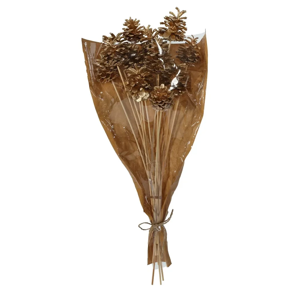 Gold Pine Cone Pick 50cm Stem -12 Pcs Per Sleeve