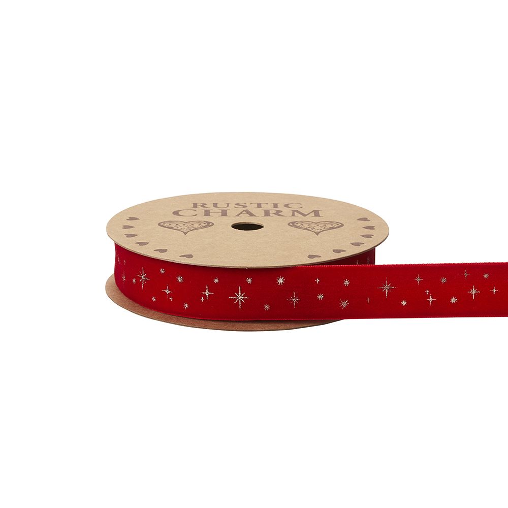 Gold Star Velvet Ribbon Red