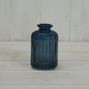 Blue Ribbed Glass Bottle H10cm Td3.7cm B5cm W 0.2kg