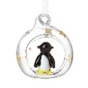 Clear & Gold Star Glass Bauble W/penguin - BBQ119C