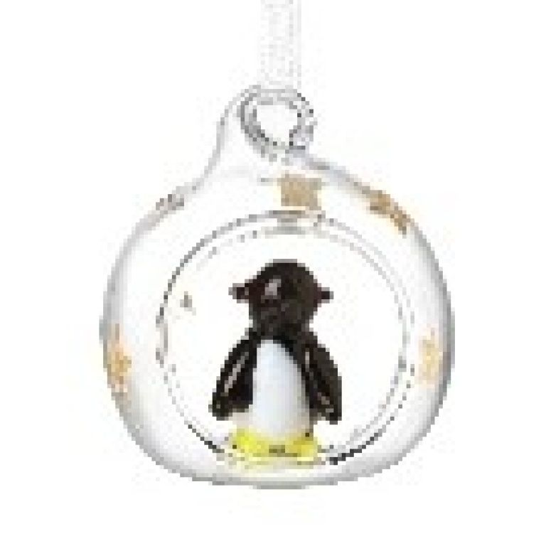 Clear & Gold Star Glass Bauble W/penguin - BBQ119C