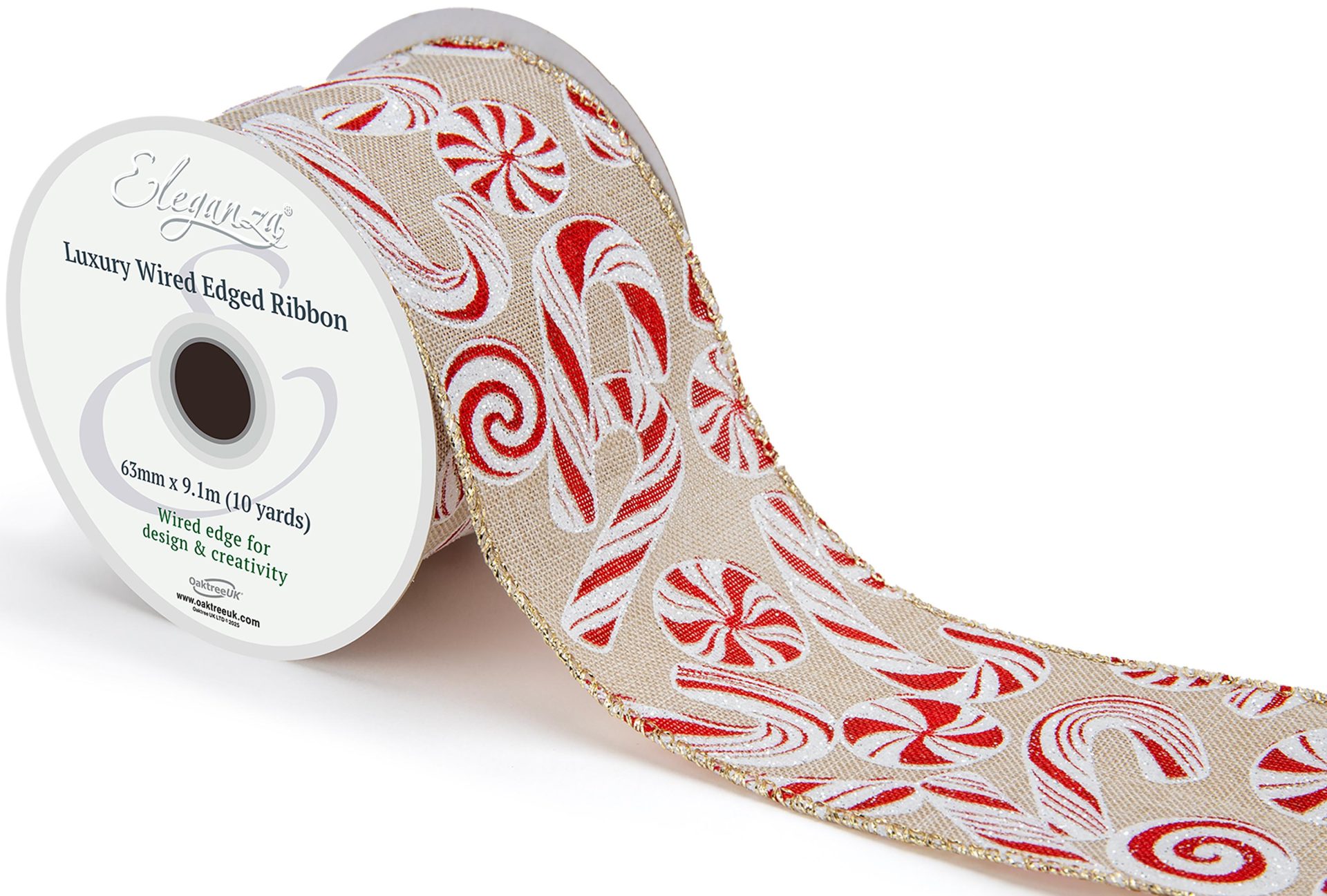 Eleganza Wired Edge Candy Canes & Sweets Natural No.462 63mm X 9.1m