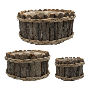 S/3 Planter Wood Ebbe Round D30cm Natural