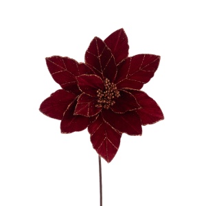 Velvet Glitter Poinsettia Stem - X51084RED-GO